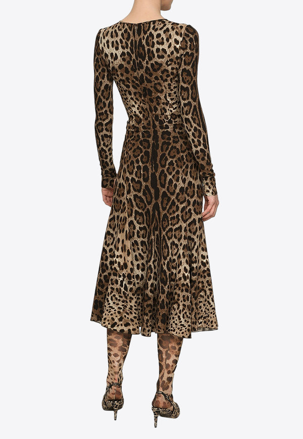 Dolce & Gabbana Leopard Print Cady Midi Dress Brown F6AUVT FSRKI HY13M