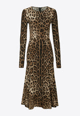 Dolce & Gabbana Leopard Print Cady Midi Dress Brown F6AUVT FSRKI HY13M