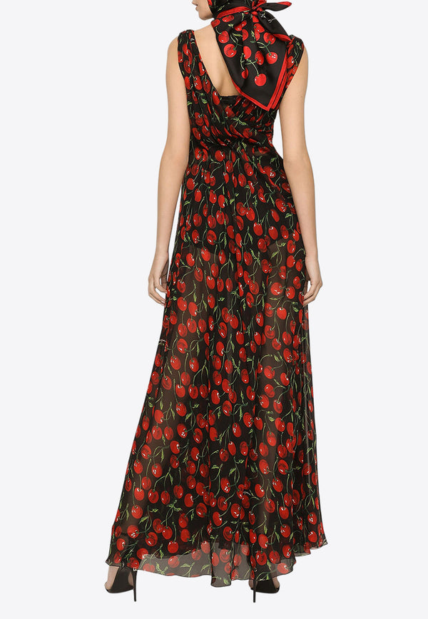 Dolce & Gabbana Cherry Print Maxi Chiffon Dress Multicolor F6BDET IS1QA HN4IY
