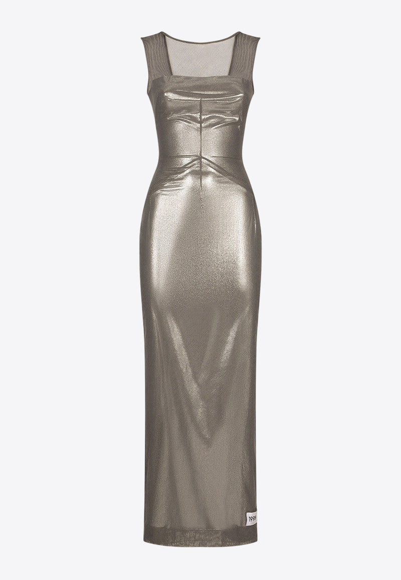 Dolce & Gabbana Foiled Maxi Dress Gray F6BEBT GDBNE S9000