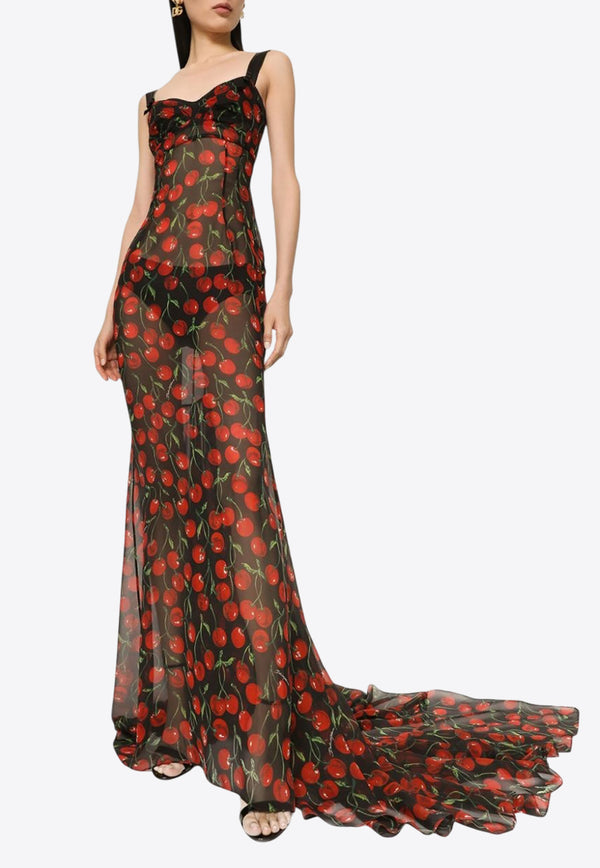 Dolce & Gabbana Cherry Print Midi Dress Black F6BETT IS1QA HN4IY