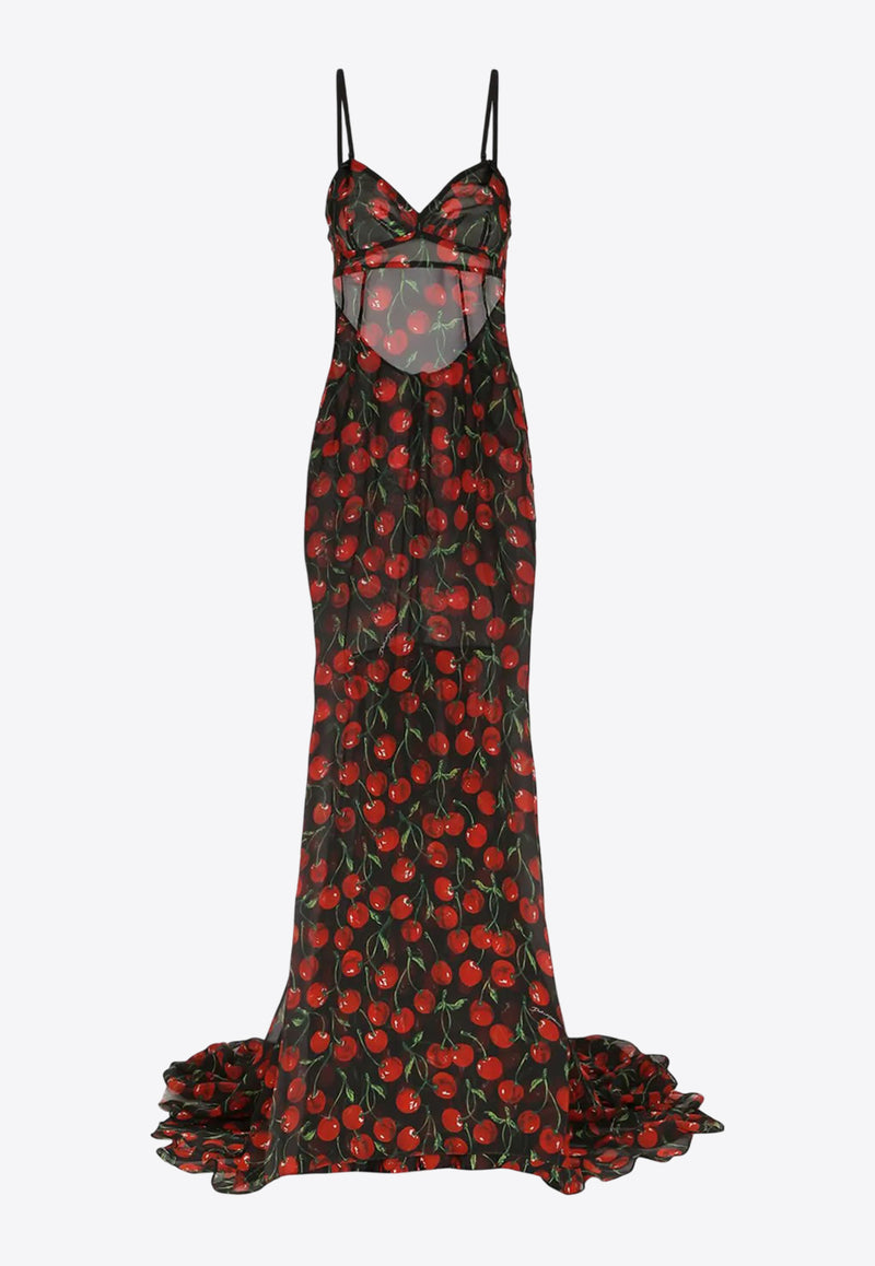 Dolce & Gabbana Cherry Print Midi Dress Black F6BETT IS1QA HN4IY