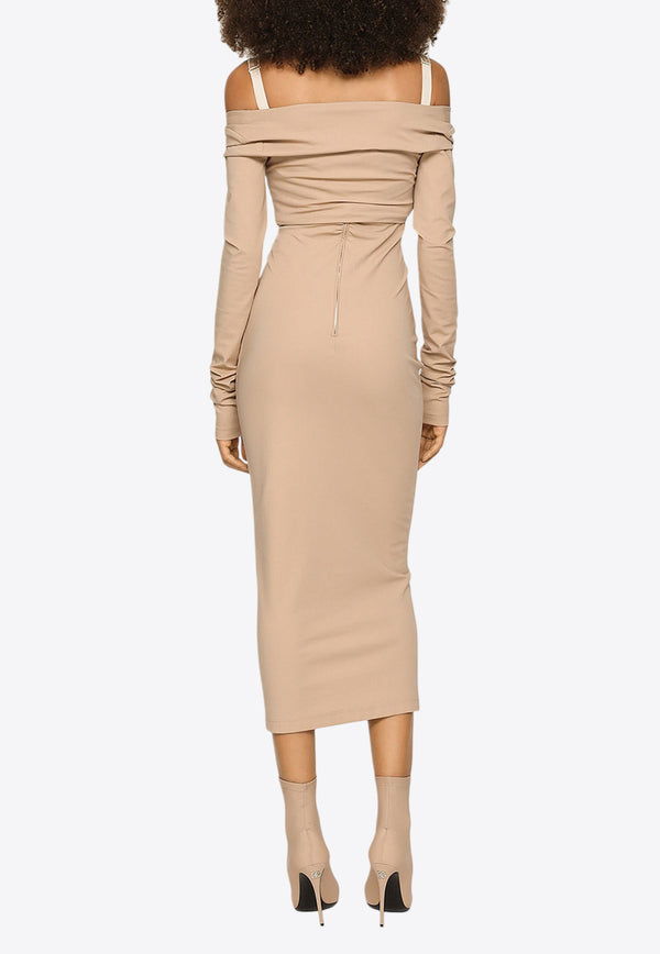 Dolce & Gabbana Off-Shoulder Stretch Jersey Midi Dress Beige F6BIAT FUGPO M2507