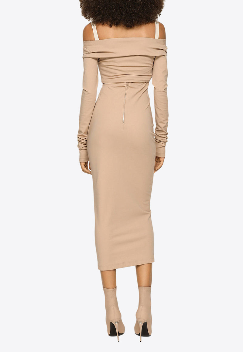 Dolce & Gabbana Off-Shoulder Stretch Jersey Midi Dress Beige F6BIAT FUGPO M2507