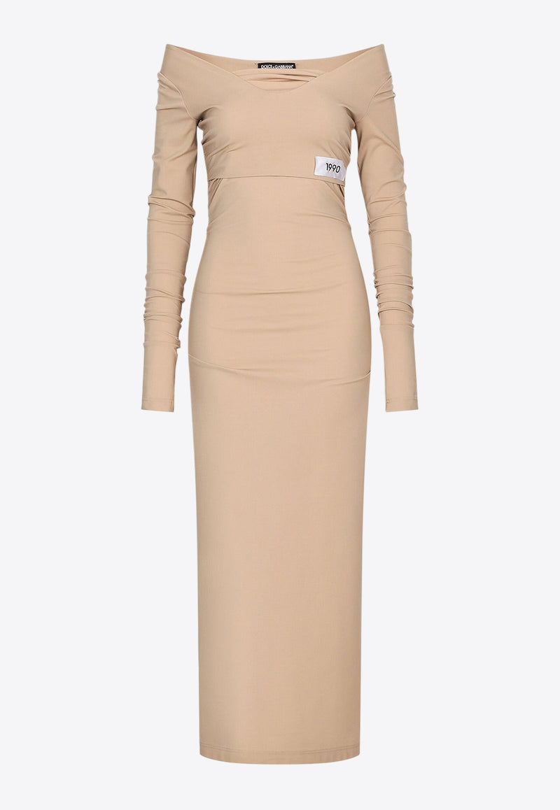 Dolce & Gabbana Off-Shoulder Stretch Jersey Midi Dress Beige F6BIAT FUGPO M2507
