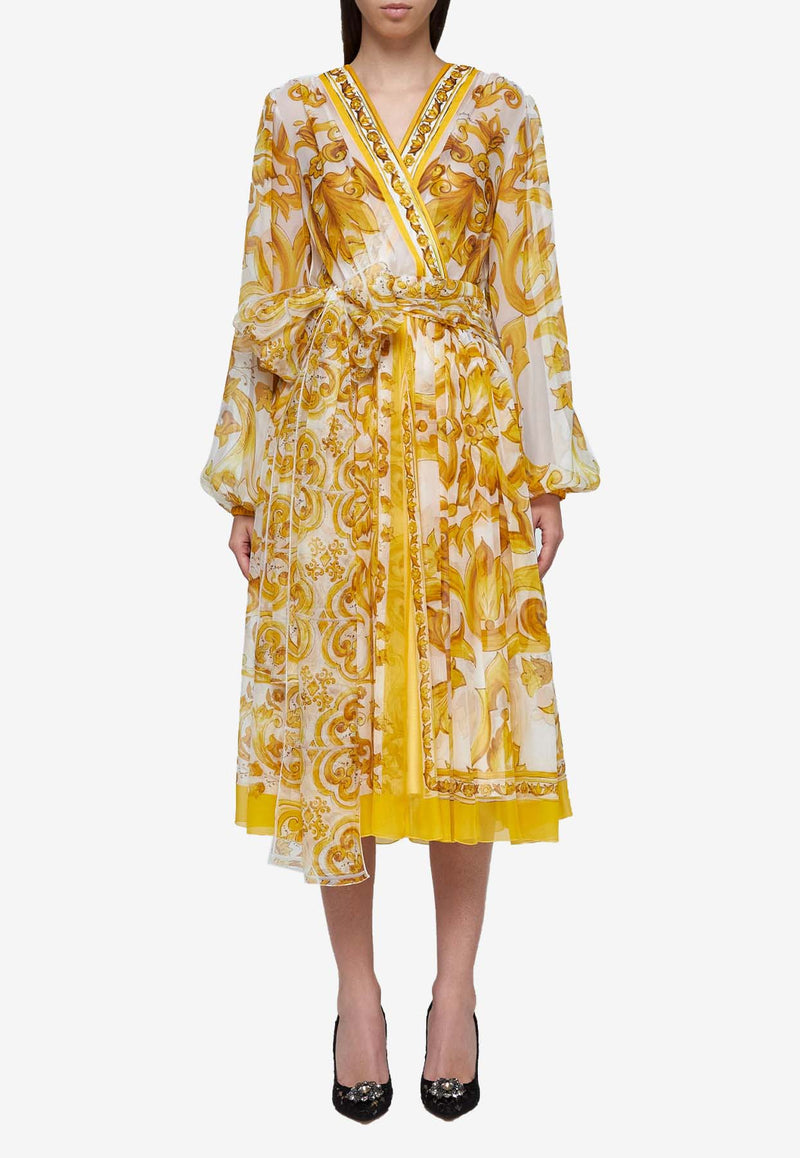 Dolce & Gabbana Majolica Print Chiffon Midi Dress F6CNUT HI1MF HG3TN Yellow