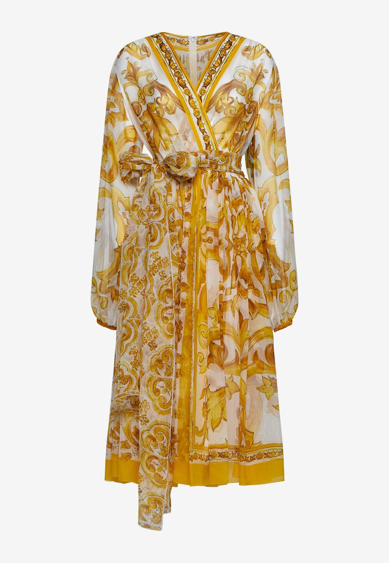 Dolce & Gabbana Majolica Print Chiffon Midi Dress F6CNUT HI1MF HG3TN Yellow