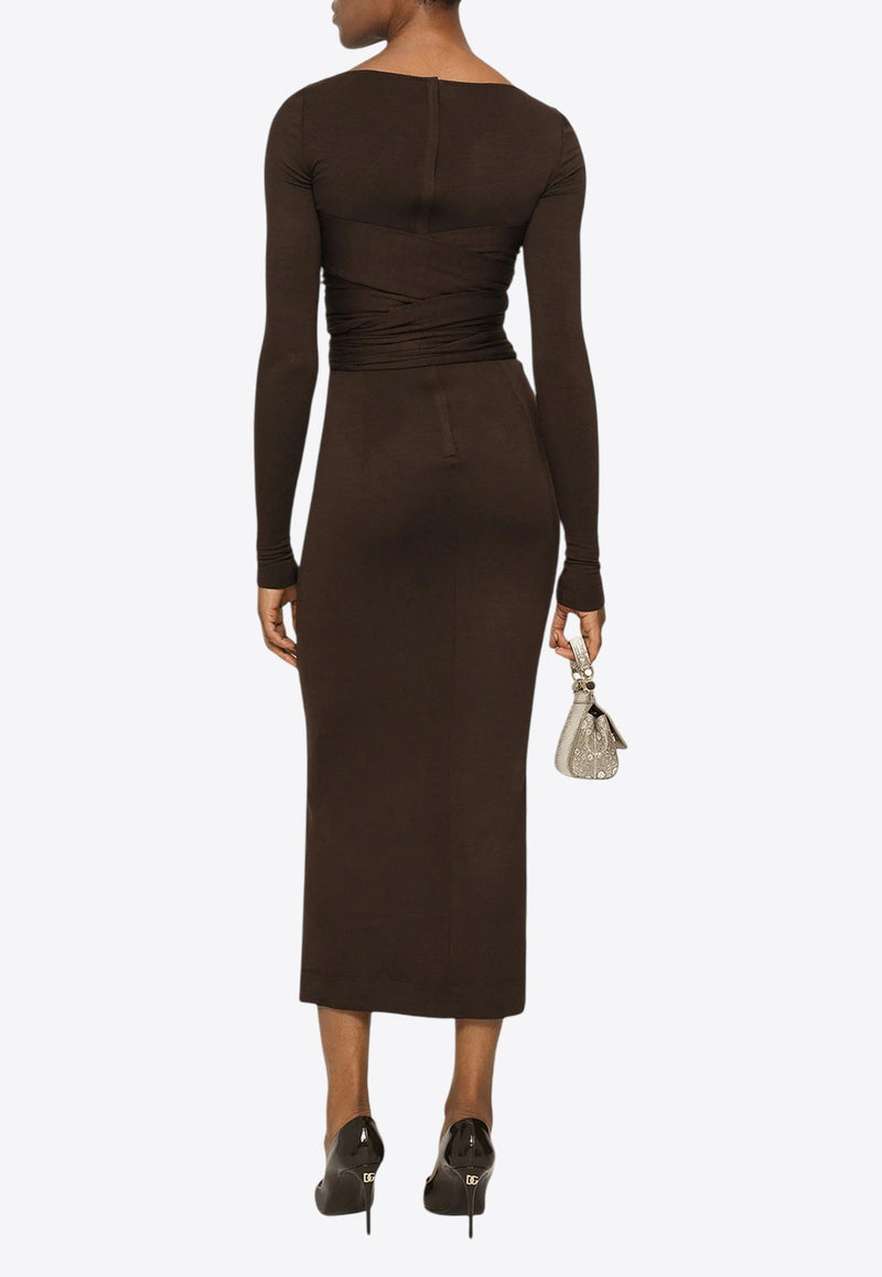 Dolce & Gabbana Wraparound Wool Midi Dress Brown F6COET FUGRH M1512