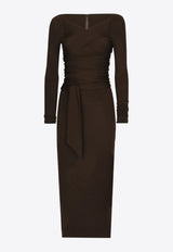 Dolce & Gabbana Wraparound Wool Midi Dress Brown F6COET FUGRH M1512