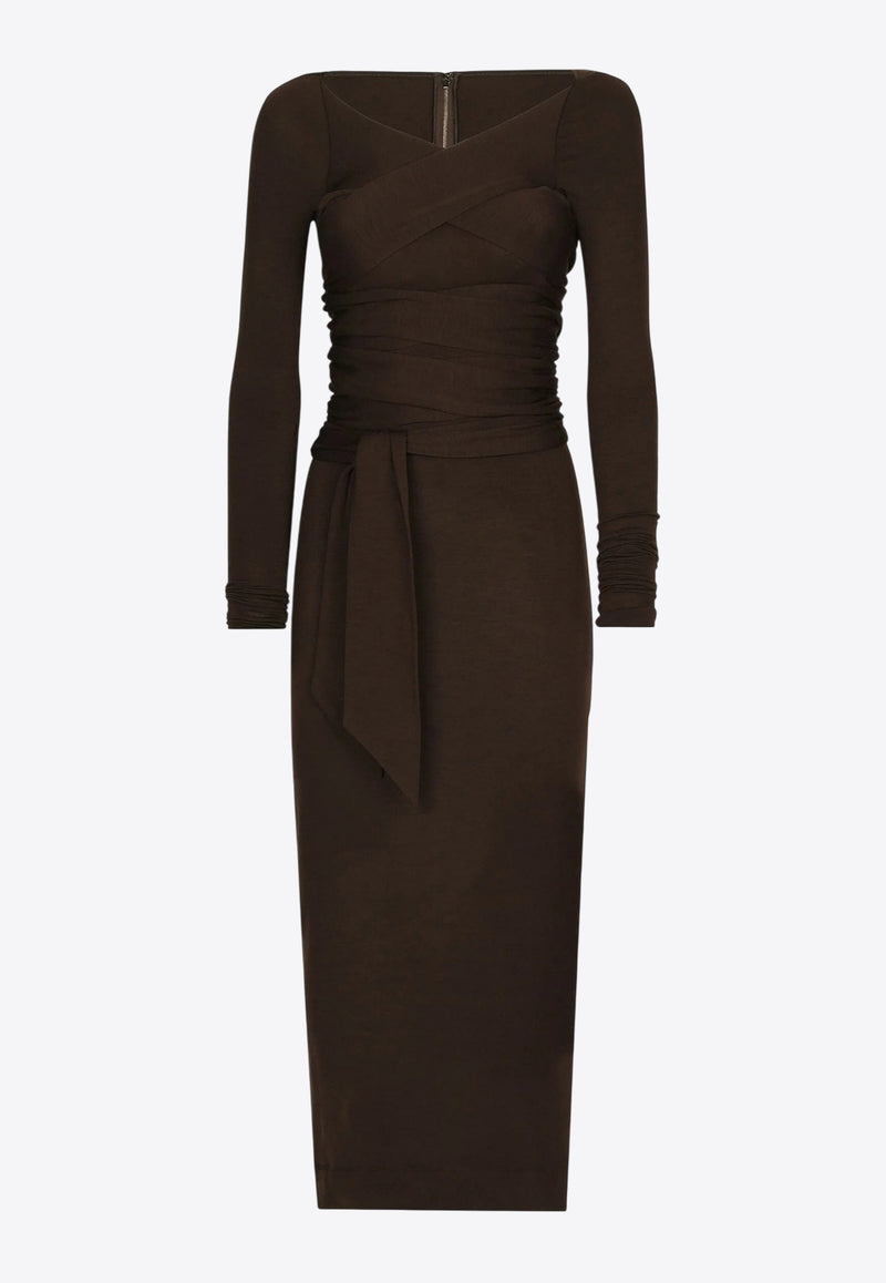 Dolce & Gabbana Wraparound Wool Midi Dress Brown F6COET FUGRH M1512