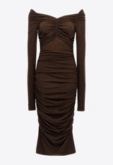 Dolce & Gabbana Off-Shoulder Midi Ruched Dress Brown F6COMT FUGRH M1512