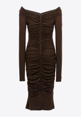 Dolce & Gabbana Off-Shoulder Midi Ruched Dress Brown F6COMT FUGRH M1512