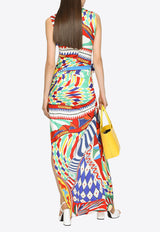 Dolce & Gabbana Caretto Print Maxi Dress with Slit Multicolor F6CPBT FSA5U HH4KX