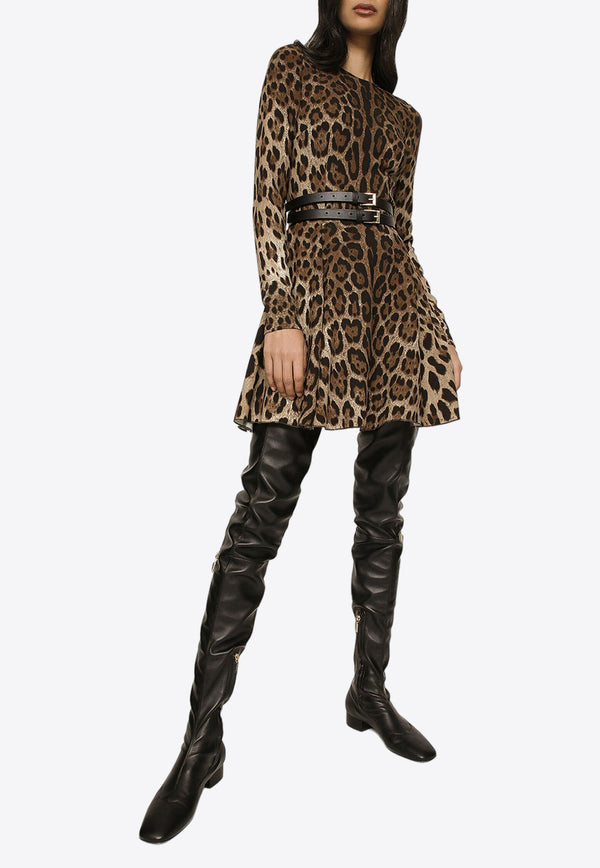 Dolce & Gabbana Leopard Sleeved Mini Dress Brown F6CPYT FSRKI HY13M