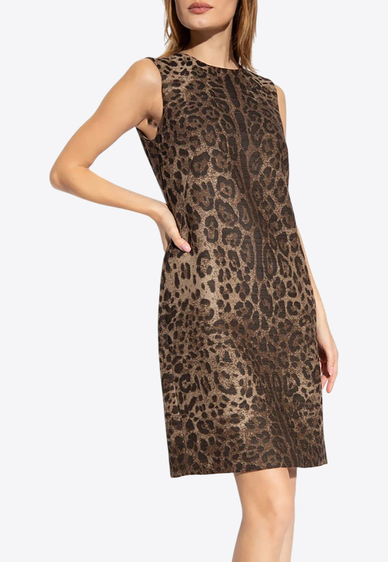 Dolce & Gabbana Jacquard Leopard Wool Midi Dress Brown F6DBDT FJ3D9 S8180