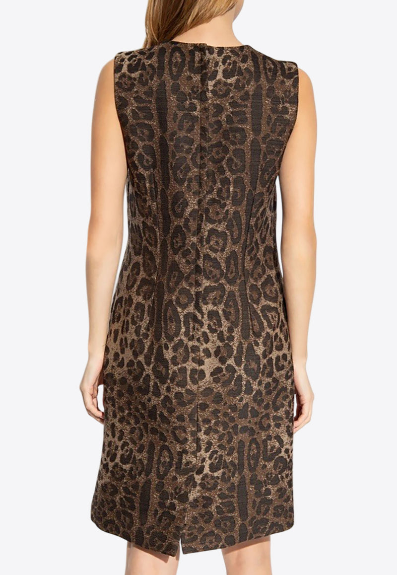 Dolce & Gabbana Jacquard Leopard Wool Midi Dress Brown F6DBDT FJ3D9 S8180