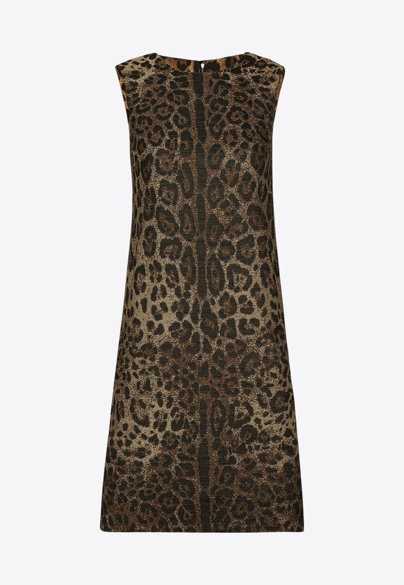 Dolce & Gabbana Jacquard Leopard Wool Midi Dress Brown F6DBDT FJ3D9 S8180