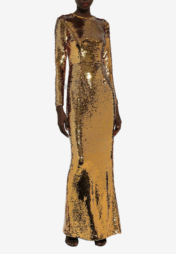 Dolce & Gabbana Sequined Mermaid Maxi Dress F6DEPT FLMII S0997 Gold