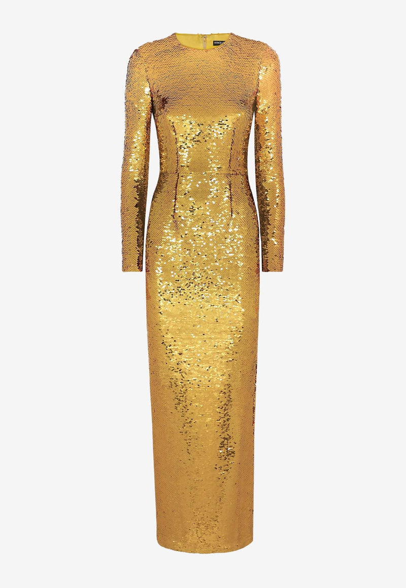 Dolce & Gabbana Sequined Mermaid Maxi Dress F6DEPT FLMII S0997 Gold