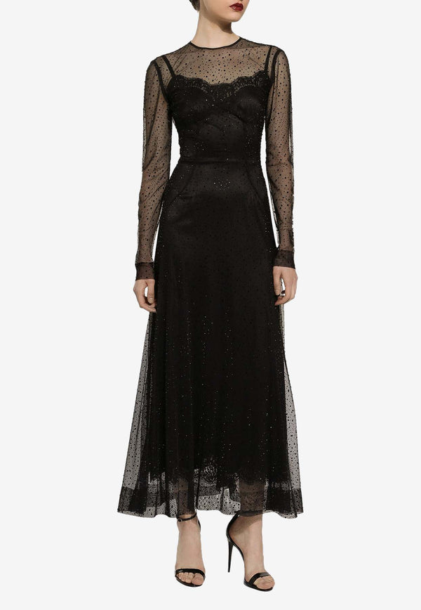Dolce & Gabbana Rhinestone-Embellished Maxi Dress F6DEZT FLSIT N0000 Black