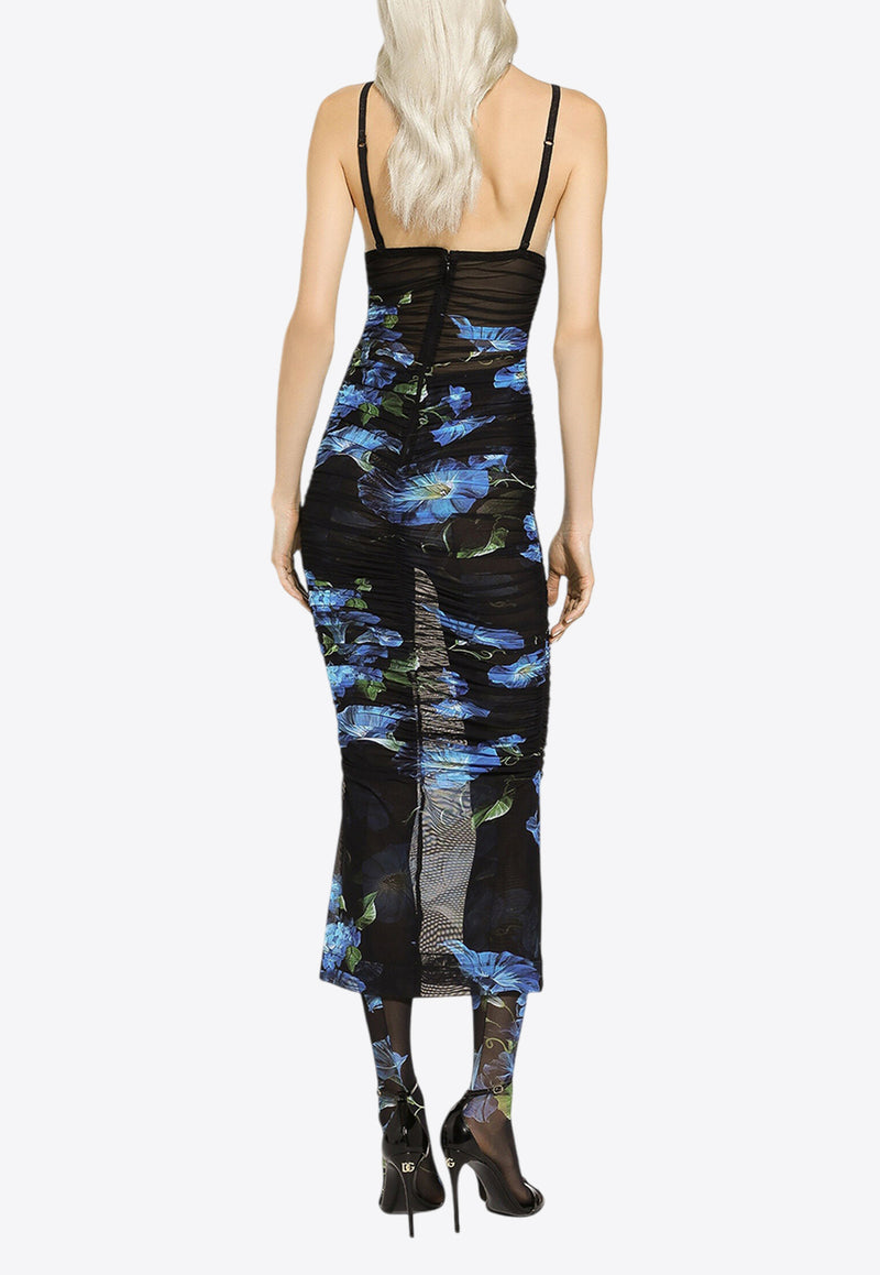 Dolce & Gabbana Bluebell Print Tulle Midi Slip Dress Multicolor F6DFIT FSUBB HN4YH