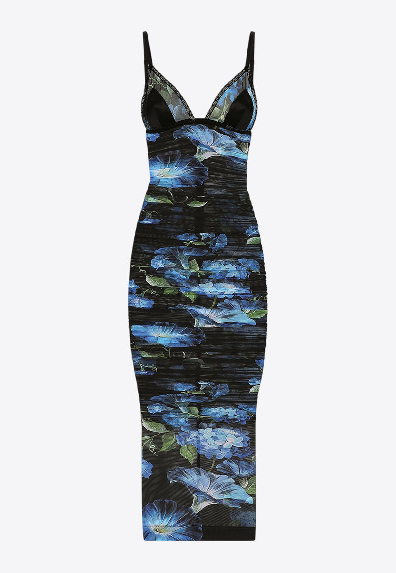 Dolce & Gabbana Bluebell Print Tulle Midi Slip Dress Multicolor F6DFIT FSUBB HN4YH