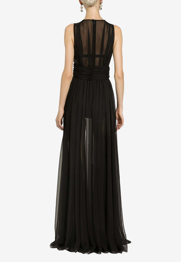 Dolce & Gabbana V-neck Sleeveless Maxi Dress F6DGXT FUS0N N0000 Black