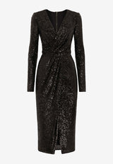 Dolce & Gabbana V-neck Sequined Midi Dress F6DHFT FLUBW N0000 Black