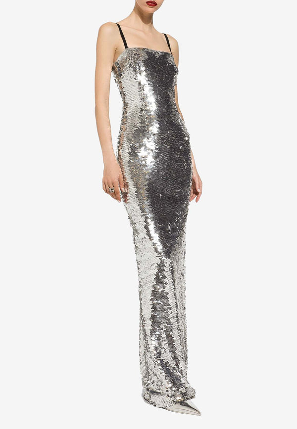 Dolce & Gabbana Sequined Sleeveless Maxi Dress F6DINT FLSF0 S0998 Silver
