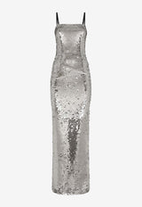 Dolce & Gabbana Sequined Sleeveless Maxi Dress F6DINT FLSF0 S0998 Silver
