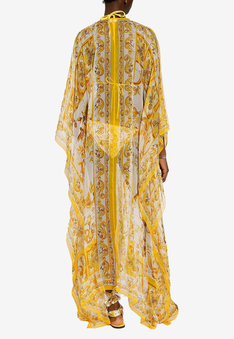 Dolce & Gabbana Majolica Print Silk Chiffon Maxi Dress F6F1HT HI1BK HG3TN Yellow