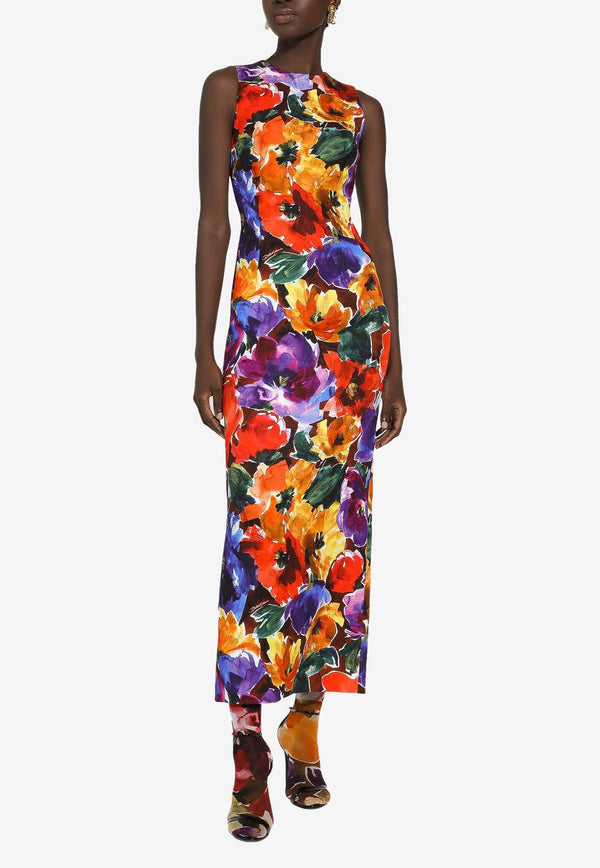 Dolce & Gabbana Sleeveless Abstract Flower-Print Midi Dress F6GART FSTBJ HM4YE