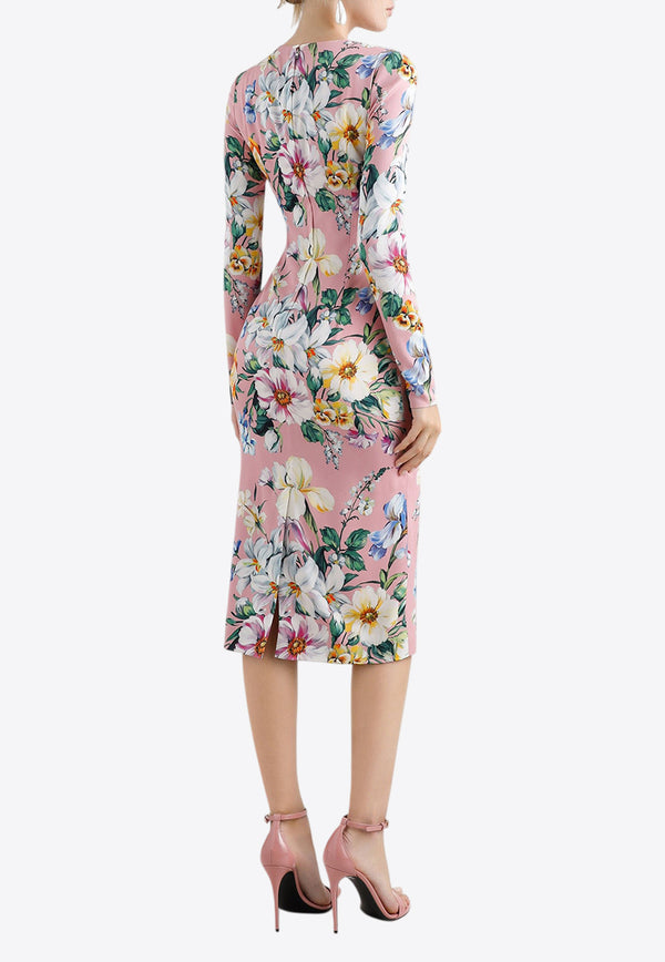 Dolce & Gabbana Floral Print Charmeuse Midi Dress Multicolor F6GAVT FSA7G HF5JC