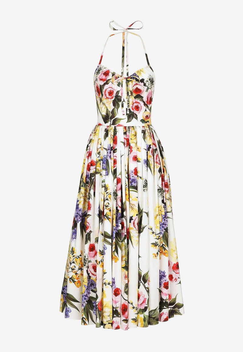 Dresses Garden-Print Midi Halter Neck Dress F6HABT HS5Q1 HA4YB