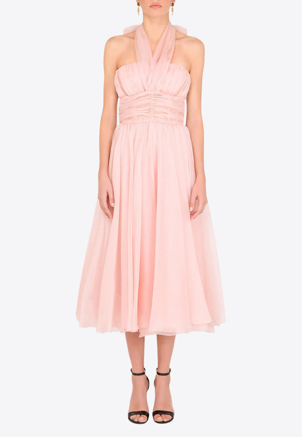 Dolce & Gabbana Halterneck Silk Organza Midi Dress Pink F6J0BT FU1BU F2528