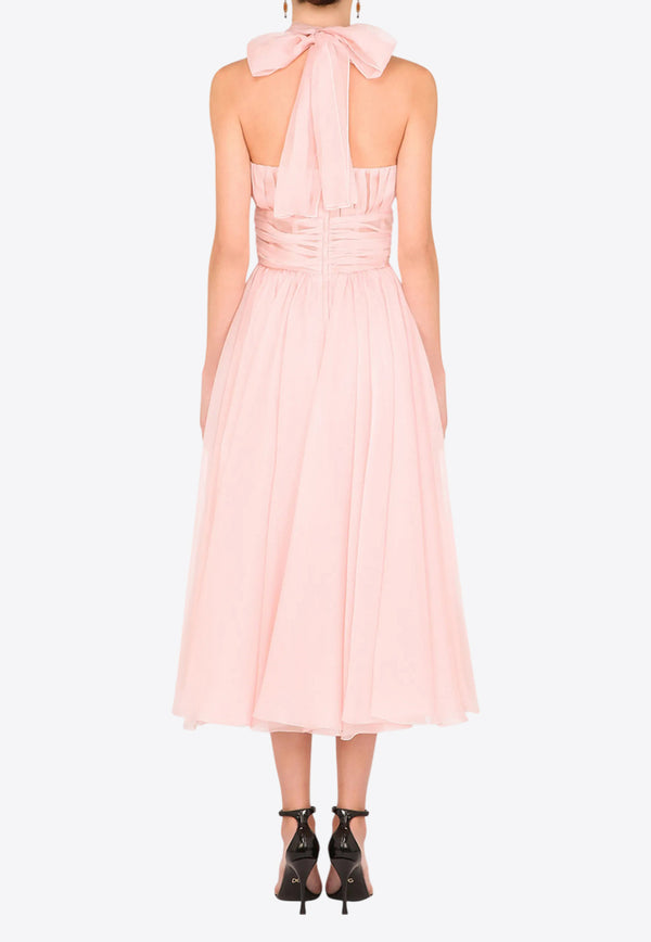 Dolce & Gabbana Halterneck Silk Organza Midi Dress Pink F6J0BT FU1BU F2528