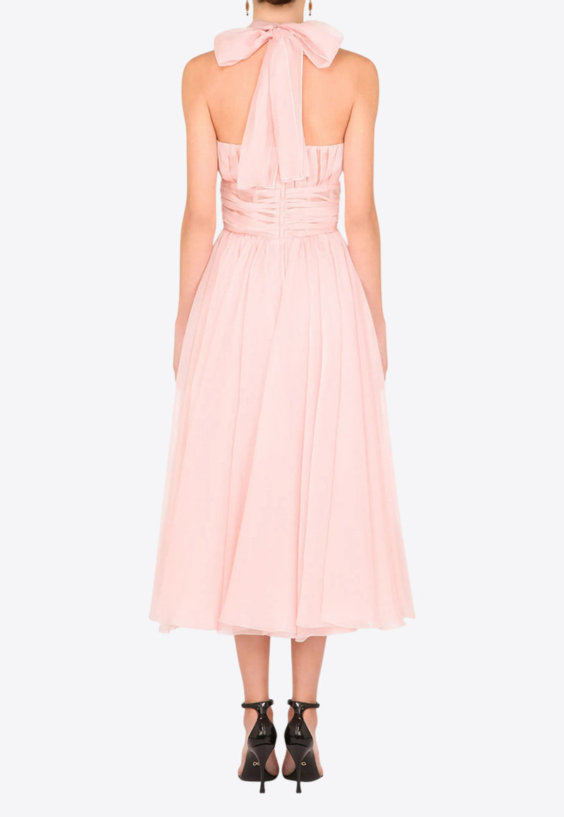 Dolce & Gabbana Halterneck Silk Organza Midi Dress Pink F6J0BT FU1BU F2528