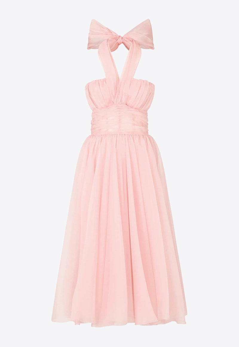 Dolce & Gabbana Halterneck Silk Organza Midi Dress Pink F6J0BT FU1BU F2528