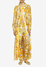 Dolce & Gabbana Majolica Print Silk Maxi Shirt Dress F6JDET HI1TK HG3TN Yellow