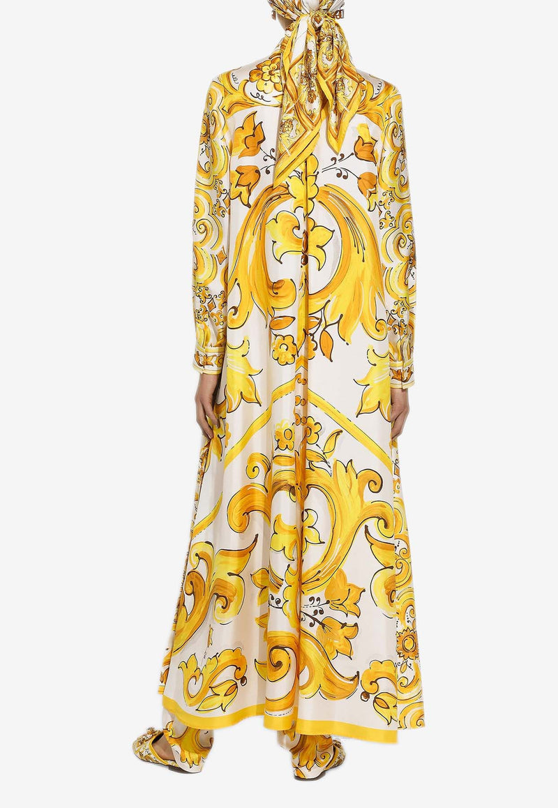 Dolce & Gabbana Majolica Print Silk Maxi Shirt Dress F6JDET HI1TK HG3TN Yellow