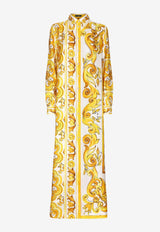 Dolce & Gabbana Majolica Print Silk Maxi Shirt Dress F6JDET HI1TK HG3TN Yellow