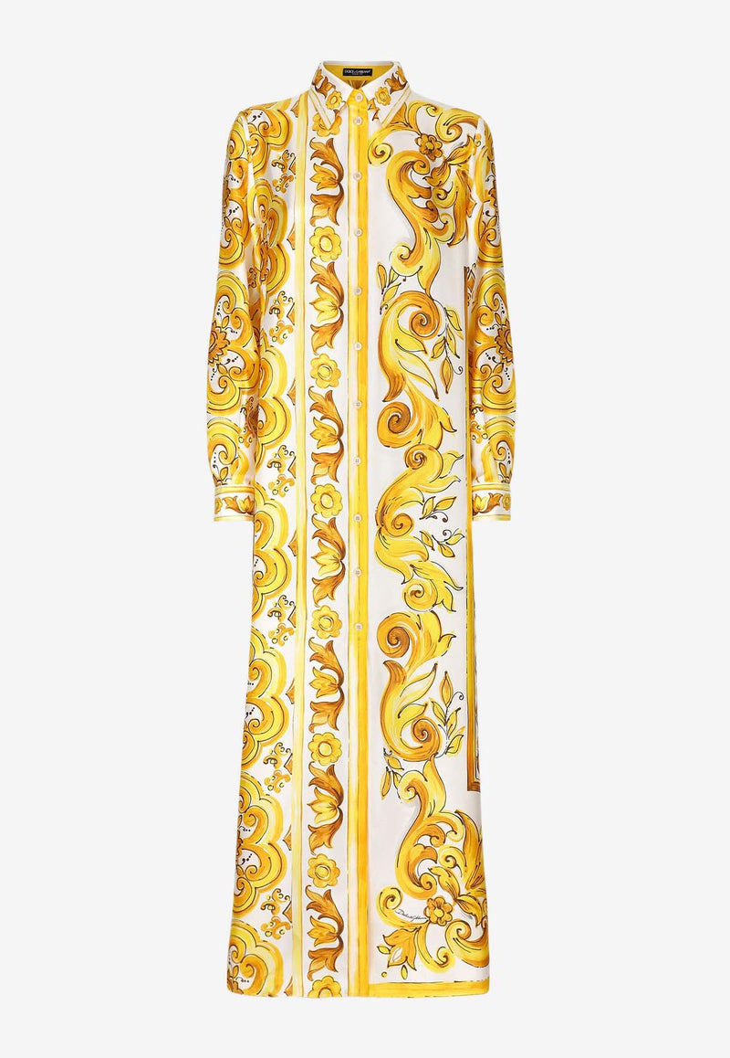 Dolce & Gabbana Majolica Print Silk Maxi Shirt Dress F6JDET HI1TK HG3TN Yellow