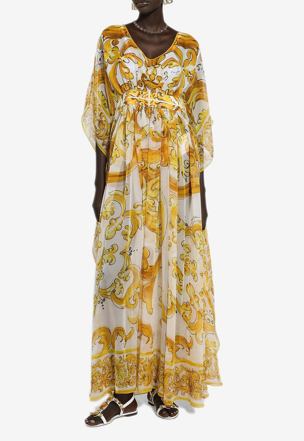 Dolce & Gabbana Majolica Print Silk Chiffon Maxi Dress F6JDFT HI1TZ H95DQ Yellow