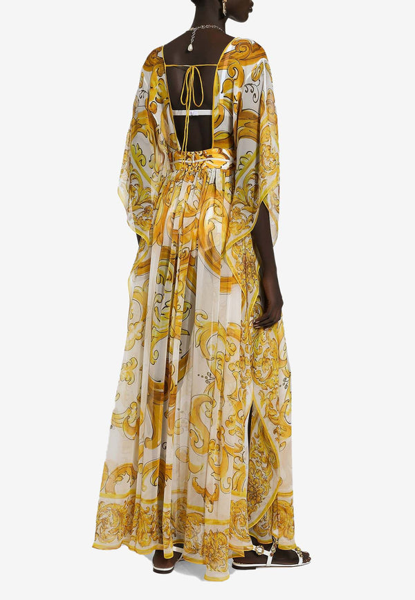 Dolce & Gabbana Majolica Print Silk Chiffon Maxi Dress F6JDFT HI1TZ H95DQ Yellow