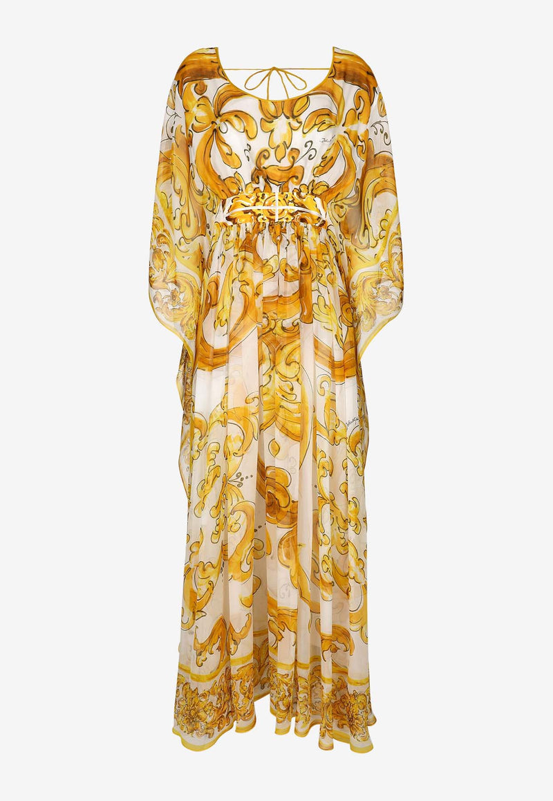 Dolce & Gabbana Majolica Print Silk Chiffon Maxi Dress F6JDFT HI1TZ H95DQ Yellow