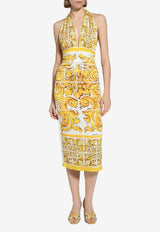 Dolce & Gabbana Majolica Print Silk Midi Corset Dress F6JDGT FHAA4 H45DQ Yellow