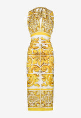 Dolce & Gabbana Majolica Print Silk Midi Corset Dress F6JDGT FHAA4 H45DQ Yellow