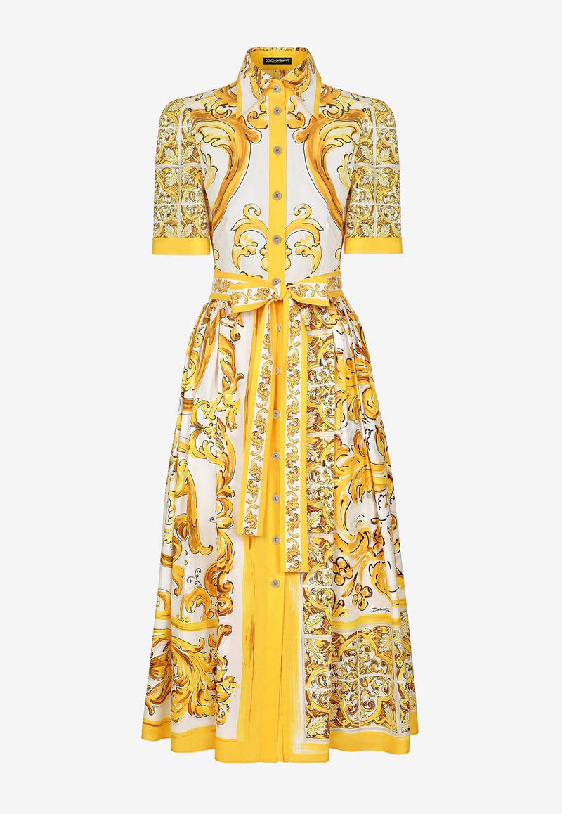 Dolce & Gabbana Majolica Print Midi Shirt Dress F6JFNT FI5JK HG5DQ Yellow