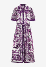 Dolce & Gabbana Majolica Print Poplin Midi Dress Purple F6JFNTFI5JP/R_DOLCE-HP5DQ
