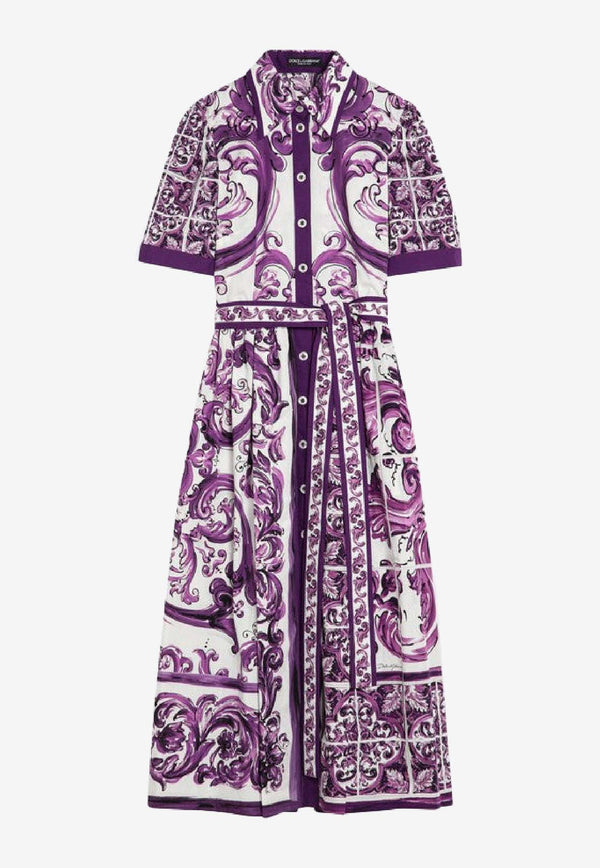 Dolce & Gabbana Majolica Print Poplin Midi Dress Purple F6JFNTFI5JP/R_DOLCE-HP5DQ